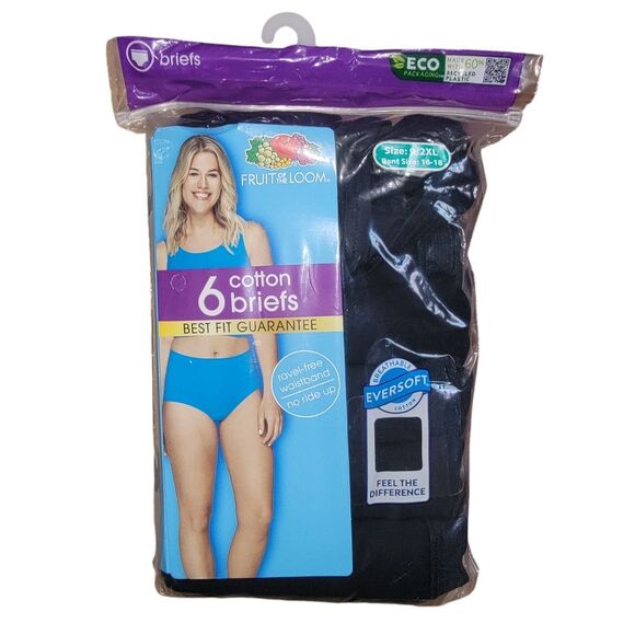 Fruit of the Loom Nwt 6 black cotton briefs underwear Size 9(2xl) - Picture 1 of 4